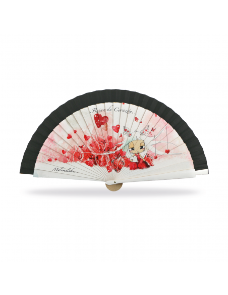 ABANICO MALAMALAKA DE MADERA NATURAL "CORAZÓN"  23 CM