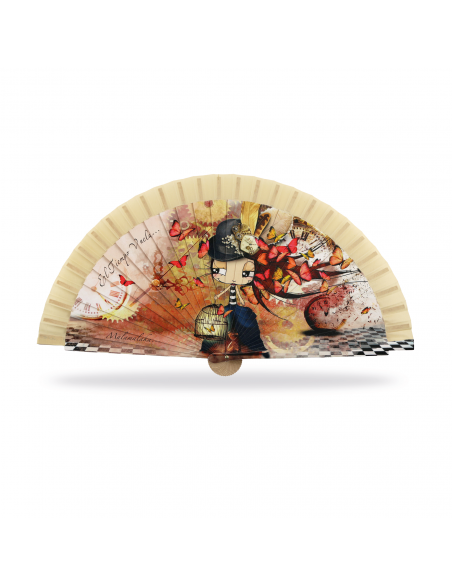 ABANICO MALAMALAKA DE MADERA NATURAL "TIEMPO"  23 CM