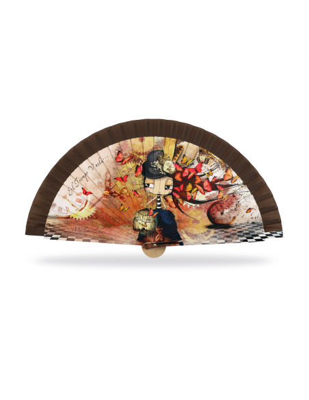 ABANICO MALAMALAKA DE MADERA NATURAL "TIEMPO"  23 CM