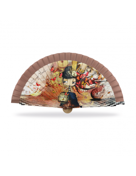 ABANICO MALAMALAKA DE MADERA NATURAL "TIEMPO"  23 CM