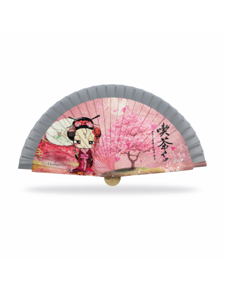 ABANICO MALAMALAKA DE MADERA NATURAL "GEISHA"  23 CM