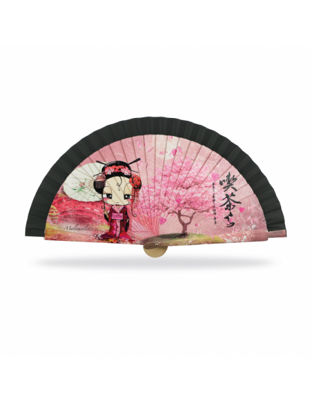 ABANICO MALAMALAKA DE MADERA NATURAL "GEISHA"  23 CM