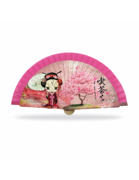 ABANICO MALAMALAKA DE MADERA NATURAL "GEISHA"  23 CM
