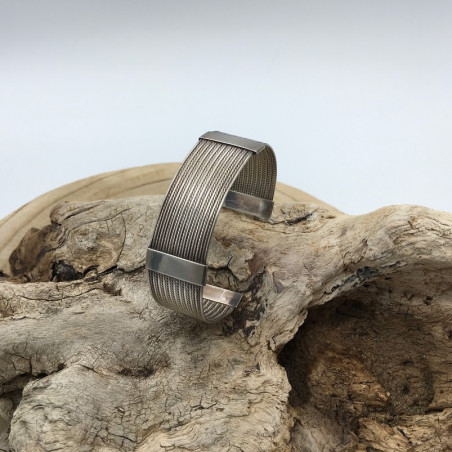 PULSERA BRAZALETE PLATA DE LEY ANCHA RAYADO