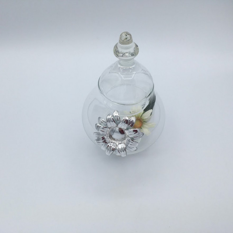 TIBOR CRISTAL PEQ. FLOR PLATA DE LEY...