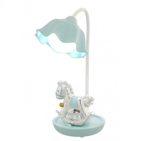 LAMPARA LED CABALLO PLATA LAMINADA RECARGABLE USB 30CM.  AZUL-ROSA